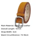 Mustard yellow suede leather belt with polished silver buckle for women's jeans and skirts - Style B (107cm) / Brown
