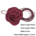 Burgundy fabric rose waist chain belt with 248cm long thin rope cord for dresses - Large Flower Style (Style A) / Burgundy