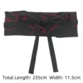 Wide black fabric waist belt with red embroidery, length 235cm, for dresses and Hanfu. - Style B Black