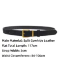 Women's black suede leather belt with gold buckle for jeans and dresses - Style C (117cm) / Black