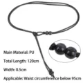 Ceinture corde de taille fine en similicuir noir avec perles décoratives pour robes femme - Taille 120cm / Noir