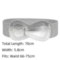 Elegant silver wide elastic waist belt for women, perfect for dresses and down coats - 70cm / Silver