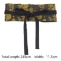 Vintage Chinese style wide fabric waist belt with golden embroidery for Hanfu dresses - Genius Club Black / Total Length 245cm Width 11.5cm