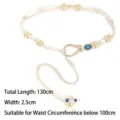 Bohemian handmade knotted waist belt with wooden beads and shell accents - Total Length 130cm / Off White