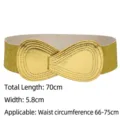 Elegant gold elastic waist belt for women, 5.8cm wide, fits waist 66-75cm for dresses. - 70cm / Gold