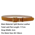 Classic women's brown suede leather belt featuring a durable brass buckle for jeans - Style C (117cm) / Brown
