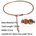Ceinture corde élégante en similicuir marron avec perles pour robes femmes - Taille 120cm / Chameau