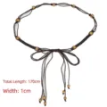 Handmade Bohemian dark brown braided waist rope belt with beads, 170cm total length - Style C / Length 170cm