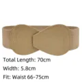 Beige women's elastic cinch belt featuring a decorative textured leather buckle 70cm - 70cm / Khaki