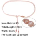 Élégante ceinture cordelette rose en similicuir PU avec perles marbrées pour robes - Taille 120cm / Rose