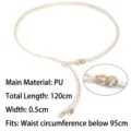 Ceinture fine en corde PU crème avec perles décoratives marbrées pour femmes - Taille 120cm / Blanc Cassé