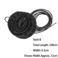 Long black rope belt featuring a large satin rose flower decoration for women's dresses. - Style B / Black