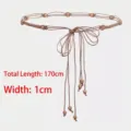 Bohemian hand-woven waist rope belt with decorative wooden beads in natural beige - Style C / Length 170cm / Khaki