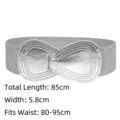 Silver elastic women's belt with decorative buckle for dresses and coats, 85cm length - 85cm / Silver