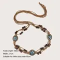 Bohemian ethnic braided waist rope with wooden beads and turquoise flower medallion - Style D / Total Length 160cm