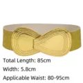 Golden wide elastic waist belt for women with 5.8cm width for dresses and coats - 85cm / Gold