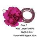 Elegant magenta silk flower thin cord belt waist chain decorative belt for dresses - Style C / Rose Red