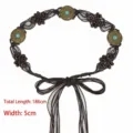 Bohemian braided waist chain with turquoise accents and wooden beads - Model B (Deep Brown / Faux Turquoise Buckle)