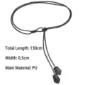 Detail shot of black thin PU leather cord belt for women length 130cm width 0.5cm - Style K / Total Length 130cm / Black