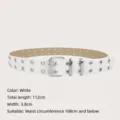 White punk style belt with star-shaped rivets for women, 112cm length - Style H Double Row Hollow Stars / 112x3.8cm / White