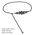 Elegant black chain belt with sparkling rhinestone flower embellishments for women. - 105cm/Pack / Black