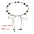 Bohemian style hand-woven waist belt with decorative wood and ceramic beads - Total Length 165cm / Width 2cm / Model D (Off-White / Two-tone Wood Beads)