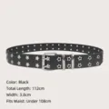 Black Y2K punk leather belt featuring double-row star eyelets and a classic silver buckle - Style H Double Row Hollow Stars / 112x3.8cm / Black