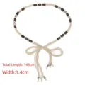 Bohemian ethnic style woven rope waist chain belt for women dresses length 145cm - Total Length 145cm / Width 1.4cm / Model E (Cream / Retro Silver Ornament)