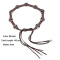 Vintage bohemian ethnic waist chain belt in coffee brown with silver concho details - Coffee