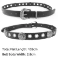 Vintage punk style black women's leather belt with Y2K rivets and silver metal buckle - Style K Carved Buckle Eyelets Rivets / 102x2.8cm / Black