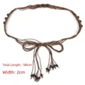 Bohemian brown woven waist belt with wooden beads, 180cm length and 2cm width - Total Length 180cm / Width 2cm / Model F (Brown / Retro Wood Beads)