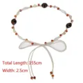 Bohemian woven waist belt with amber beads, total length 155cm - Model G (Off-White / Colorful Bead)