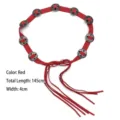 Vintage ethnic bohemian red waist belt with silver tone metal ornaments 145cm length - Red