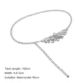 Elegant silver metal waist chain belt with rhinestone flower detail for dresses - 105cm/Pack / Silver