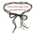 Bohemian ethnic style black woven waist chain belt with wooden beads decoration, 176cm length - Style H / Length 176cm / Black