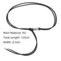 Elegant thin black PU leather waist rope belt with silver metal buckle for women coat - Style F / Total Length 125cm / Black