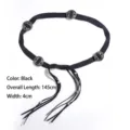Vintage Bohemian ethnic style black waist chain belt with tassel and bead details - Style With 4 Metal Buckles / Black