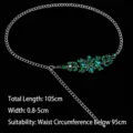 Silver metal waist chain belt with emerald green rhinestones for evening dresses - 105cm/Pack / Forest Green