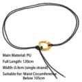Dünner schwarzer geflochtener PU-Ledergürtel für Damen mit goldener Metallschnalle - Stil C / Gesamtlänge 120cm / Schwarz