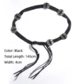 Vintage black Bohemian ethnic style waist chain with silver-tone metal medallions - Style With 6 Metal Buckles / Black