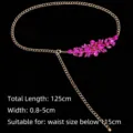 Elegant gold metal chain belt with vibrant pink rhinestone floral design for women's dresses - 125cm / Rose Red