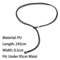 Black thin PU cord belt with silver beads, 245cm extra long waist chain for dresses. - Pattern N / Total Length 245cm / Black
