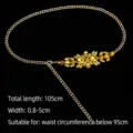 Elegant gold metal waist chain belt with yellow rhinestone floral design, 105cm total length - 105cm/Pack / Yellow