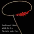 Elegant gold waist chain with vibrant red rhinestones for women's dresses - 105cm/Pack / Red
