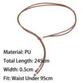Long brown PU leather cord waist belt for women with white pearl decoration for dresses - Pattern N / Total Length 245cm / Brown