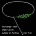 Silver chain belt with green rhinestones for dresses, 105cm length accessory - 105cm/Pack / Green