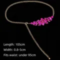 Elegant gold metal waist chain belt featuring pink rhinestone flowers for women's dresses - 105cm/Pack / Rose Red