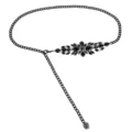 Elegant black rhinestone metal waist chain for women dresses, 125cm total length - 125cm / Black