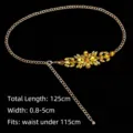 Elegant gold metal waist chain belt with sparkling yellow rhinestone flower for dresses - 125cm / Yellow