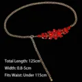 Elegant gold metal waist chain with red rhinestones for evening dresses decoration - 125cm / Red